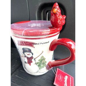 St Nicholas Square Yuletide Snowman and Cardinal Mug NEW